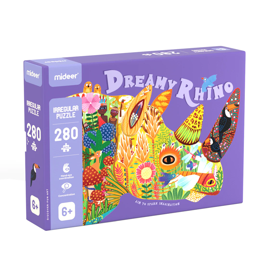 Mideer - Large Animal - Shaped Puzzle Dream Rhinoceros - 280 pieces - Age 6+