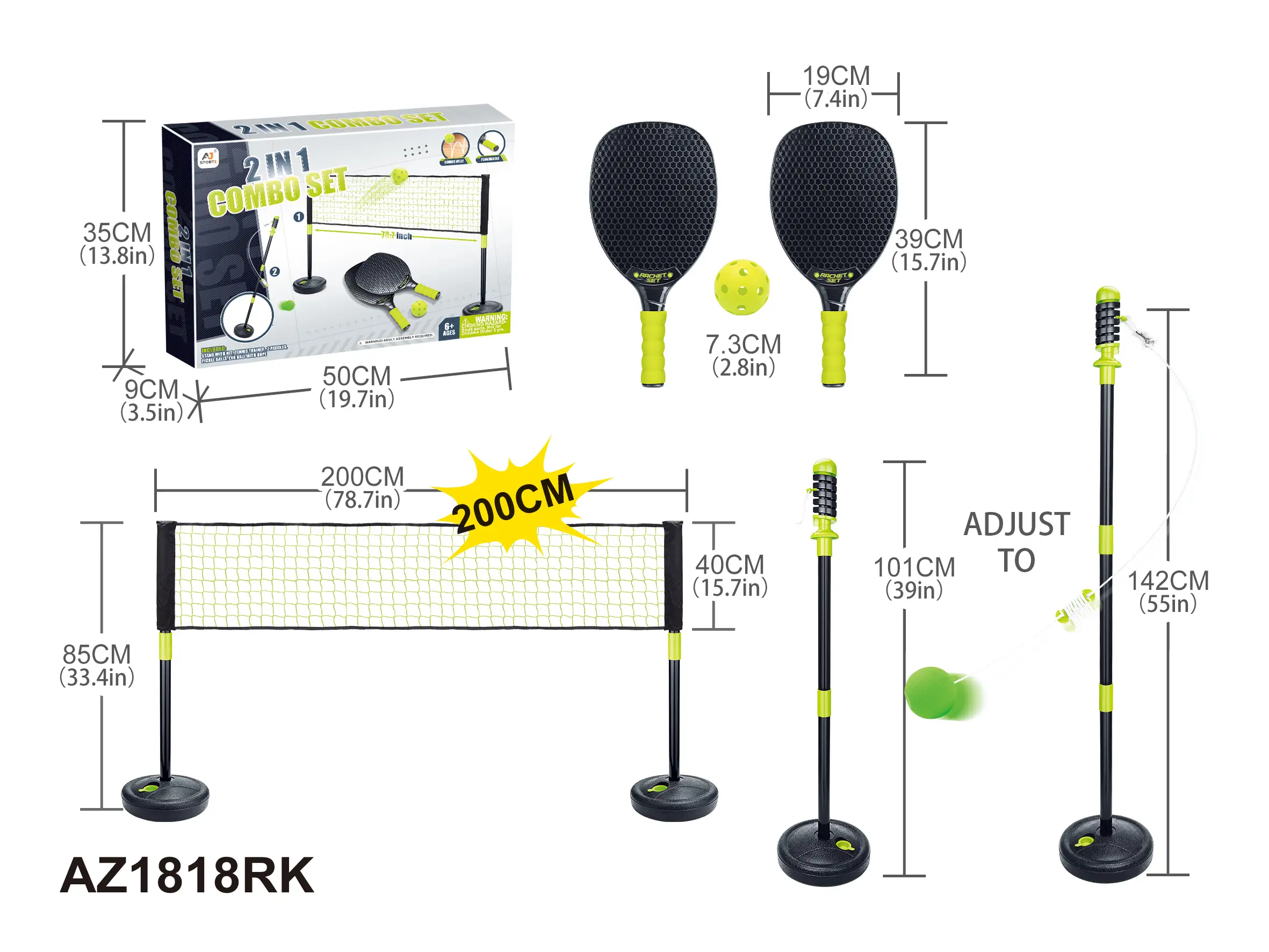 Aojie Sport – 2 In 1 Combo Set (Pickle Ball & Swing Ball Set) - Ages 6+