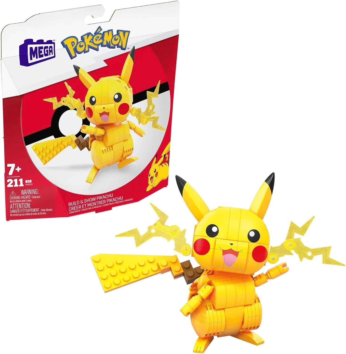 MEGA Pokémon Building Set – Build & Show Pikachu with 205 Pieces, Poseable, Over 4 Inches Tall, Ages 7+