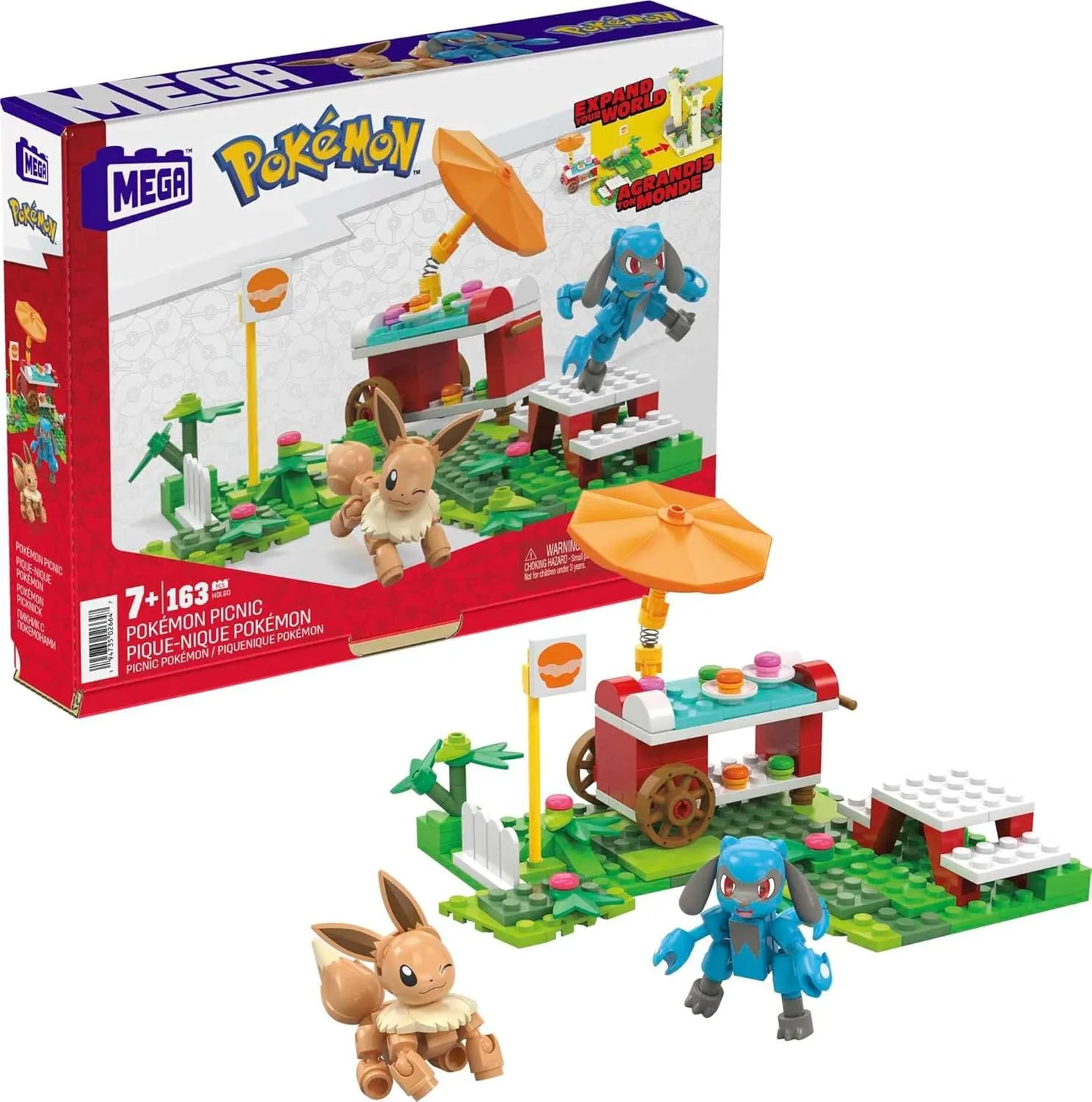 MEGA Pokémon Building Toy Set – Pokémon Picnic with 193 Pieces, 2 Poseable Characters Eevee & Riolu, Age 7+