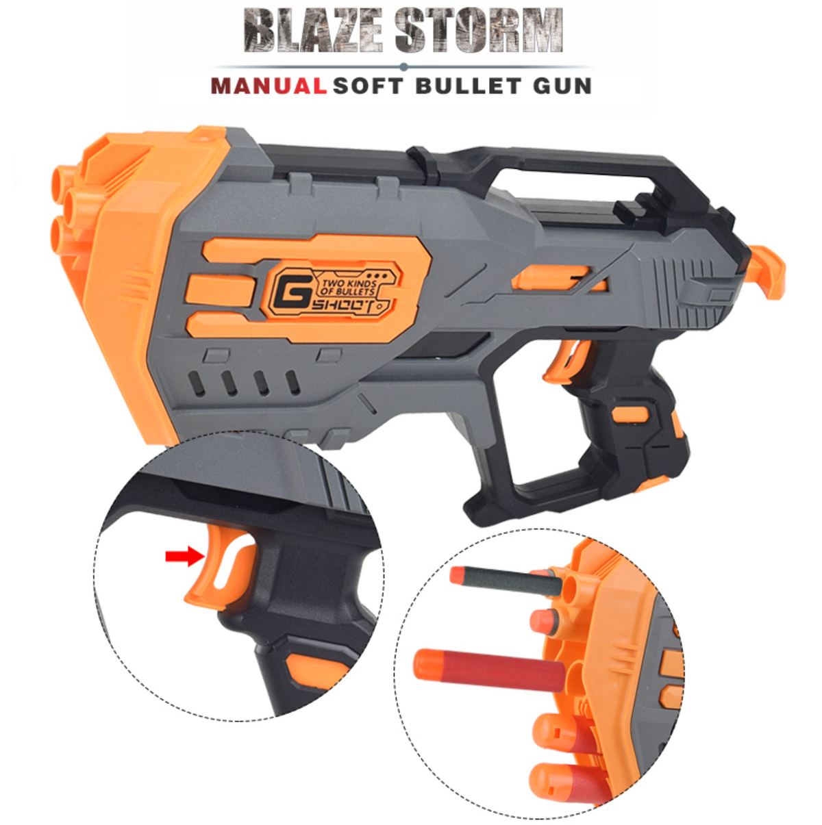 Blaze Storm Manual Blaster Small and Big Bullets - Foam Battle Toy