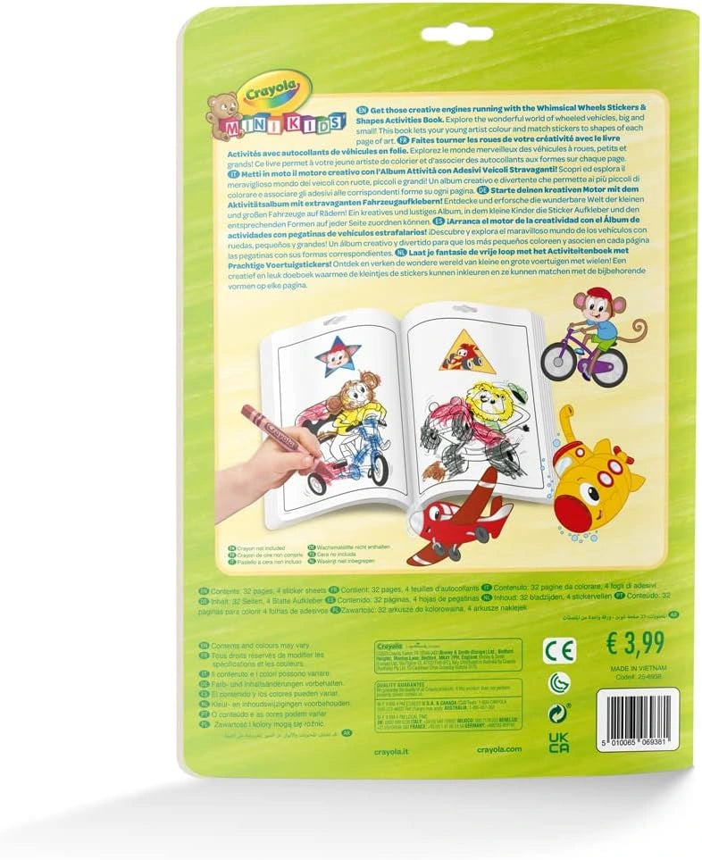 Crayola Whimsical Wheels Sticker & Shape Colouring Book