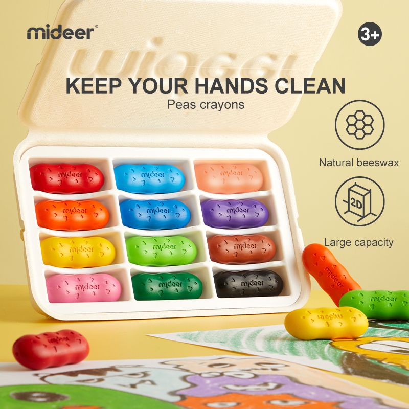 Mideer Washable Beeswax Pease Crayons - 12 Colours