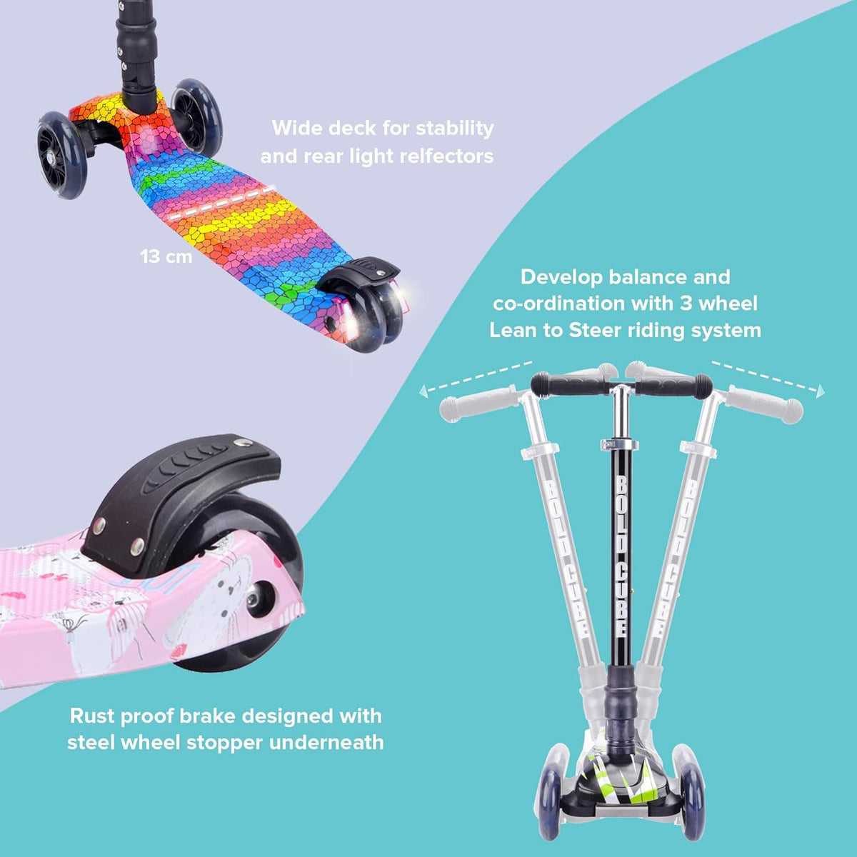 Bold Cube Big 3 Wheel Scooter Kitty Love - Stable Kids Scooter