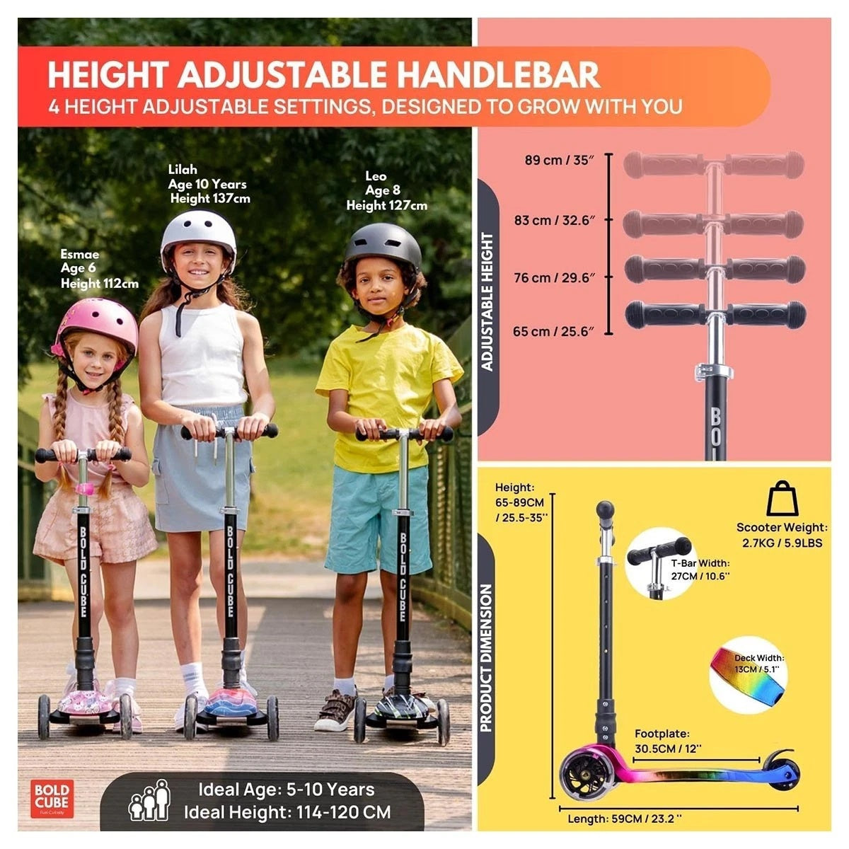 Bold Cube Big 3 Wheel Scooter Candyfloss - Stable Kids Scooter
