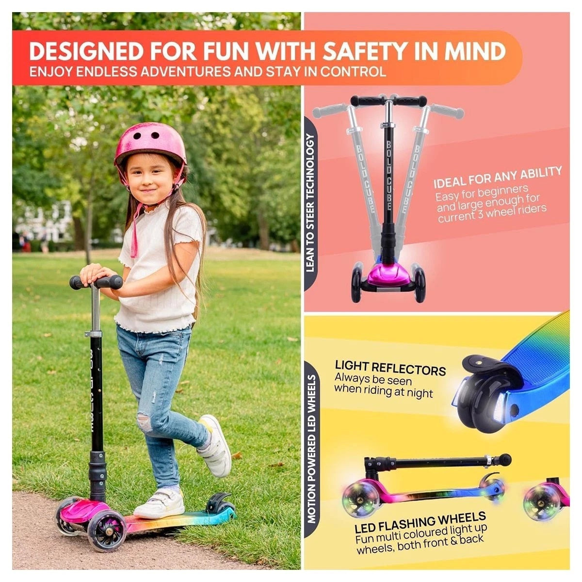 Bold Cube Big 3 Wheel Scooter Candyfloss - Stable Kids Scooter