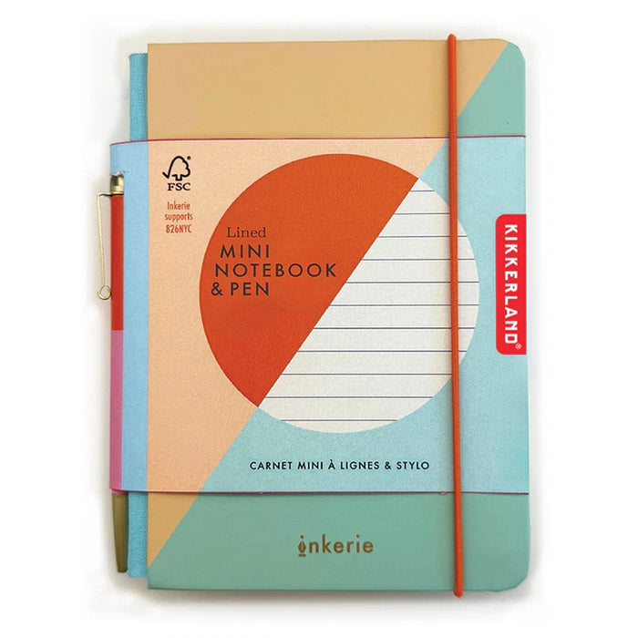Kikkerland Mini Notebook Lined - دفتر ملاحظات A6 مع قلم قابل لإعادة التعبئة