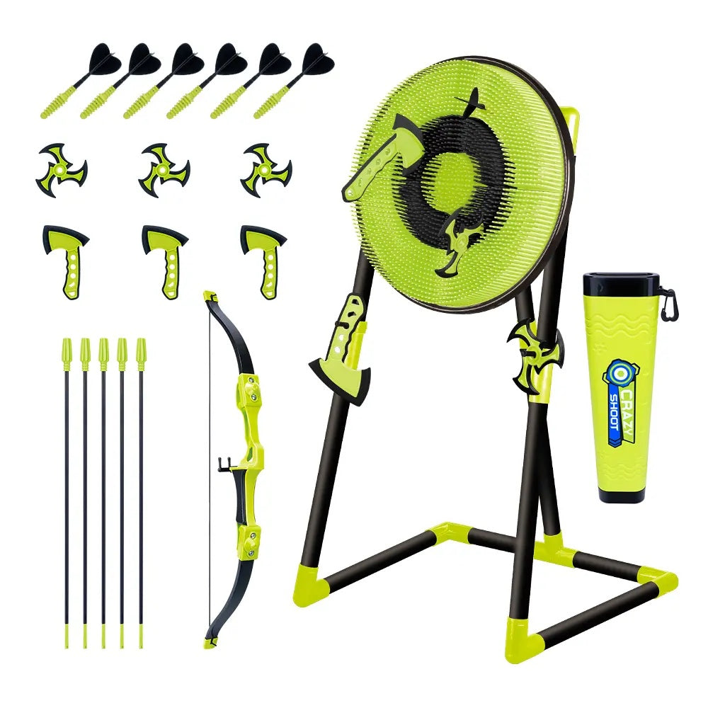 Aojie Sport 4-in-1 - 18" Target Set (W/ 3 Axes, 3 Spiral Darts, 6 Darts, 1 Bow, 5 Arrows & Quiver)
