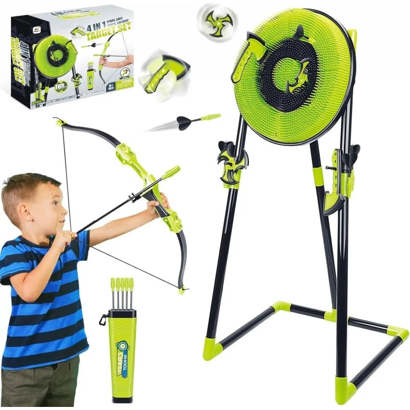 Aojie Sport 4-in-1 - 18" Target Set (W/ 3 Axes, 3 Spiral Darts, 6 Darts, 1 Bow, 5 Arrows & Quiver)