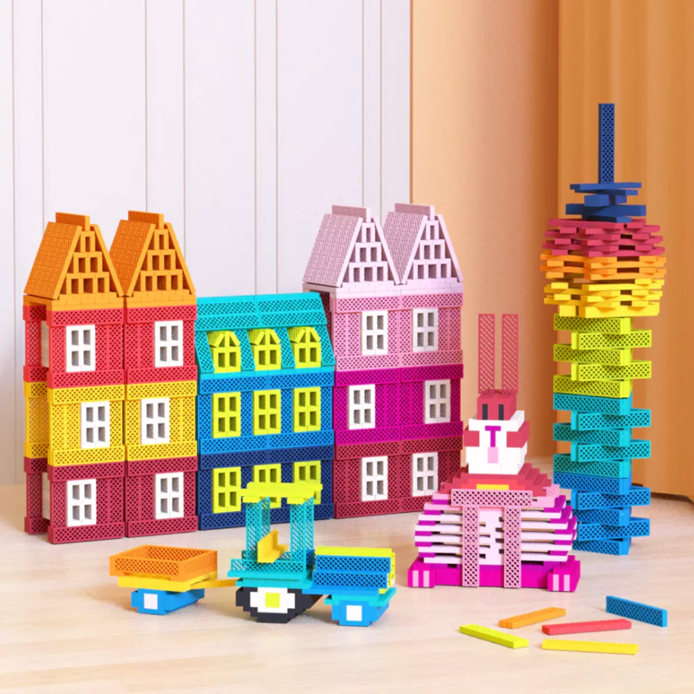 Mideer Archimedes Wooden Blocks - Cityblocks Cool Color - Ages 3+
