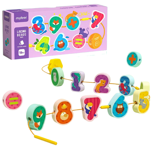 Mideer Lacing Beads Stringing Toy - Numbers and Animals - Ages 18 Months+