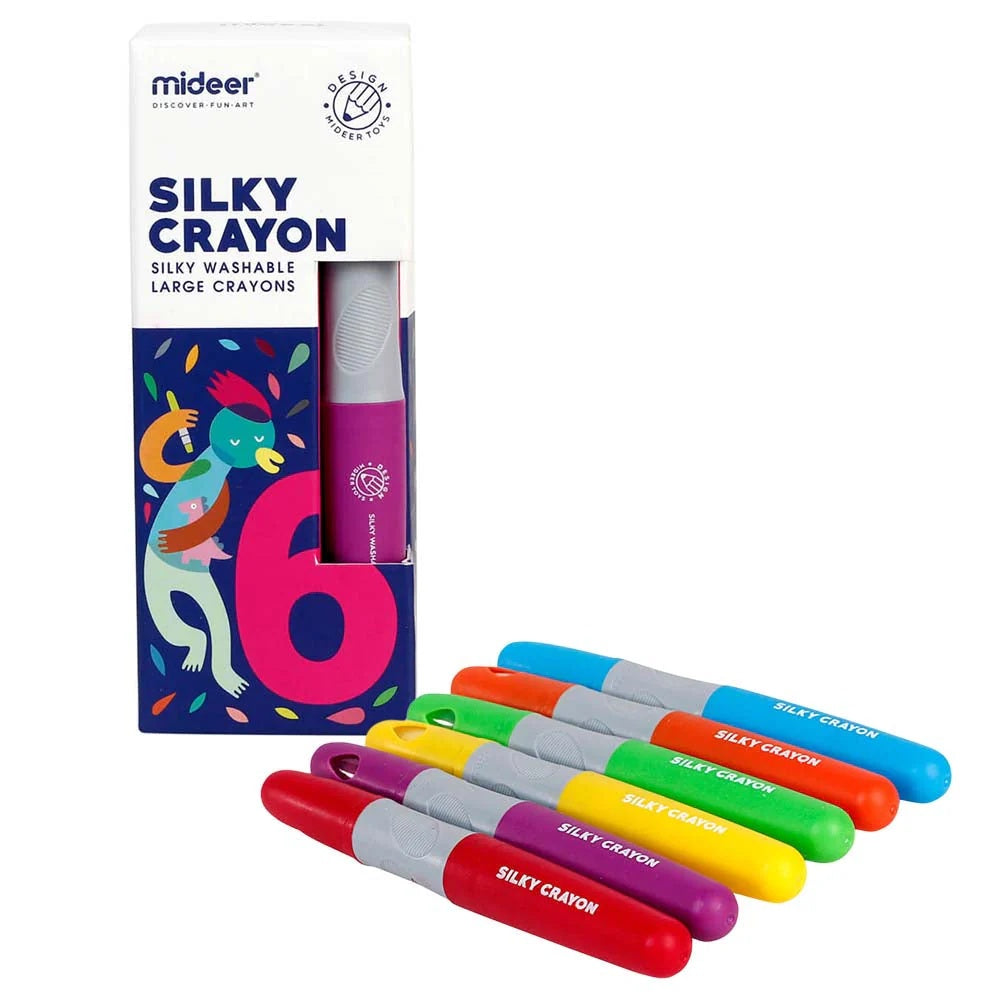 Mideer Washable Silky Crayon Set 6 Colors - Non-Toxic Kids Crayon Set