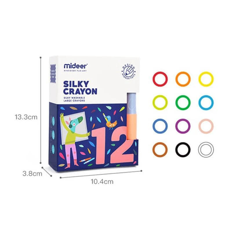 Mideer Washable Silky Crayon 12 Colors - Mess-Free Kids Coloring Set