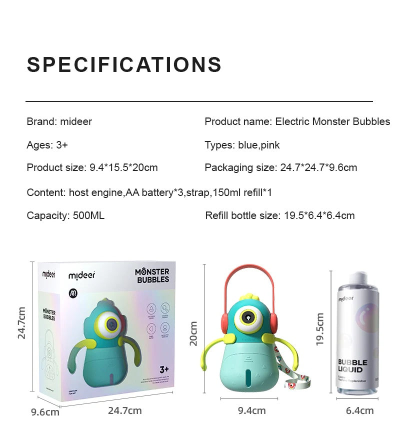 Mideer Monster Bubbles Blue - Outdoor Bubble Toy for Kids