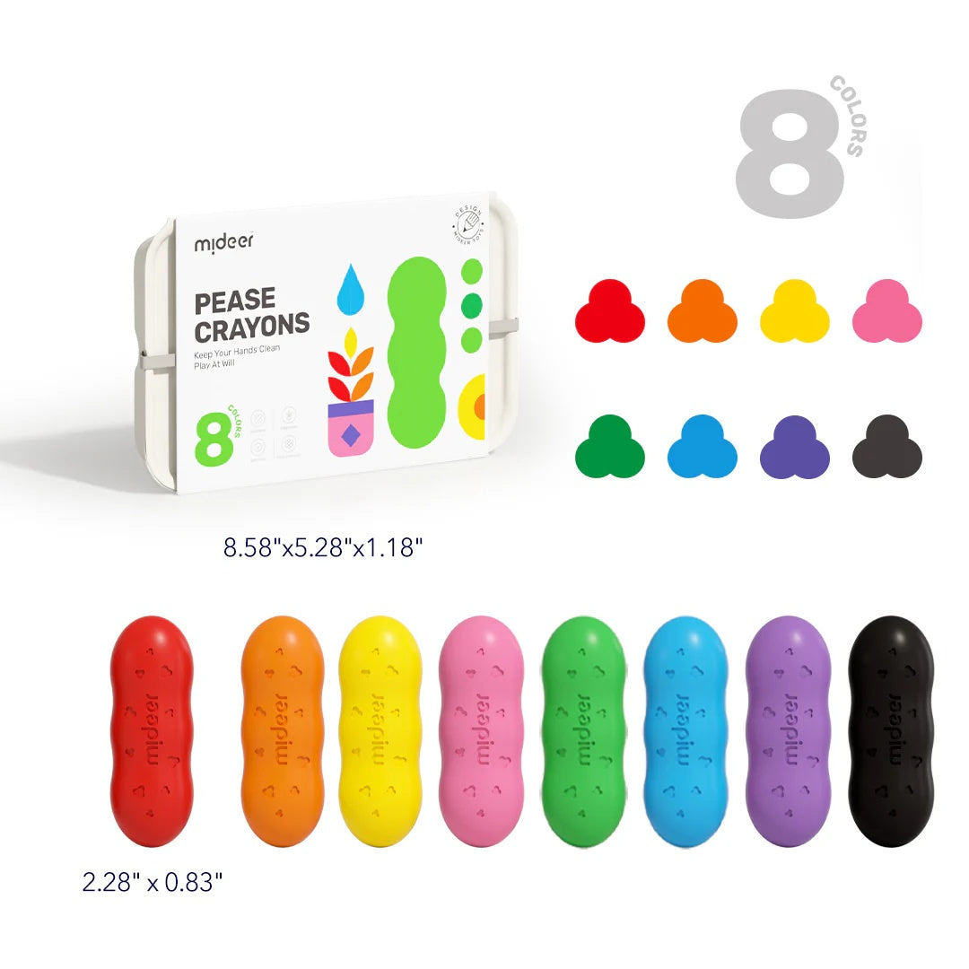 Mideer Washable Beeswax Pea Crayons 8 Colors - Kids Crayon Set