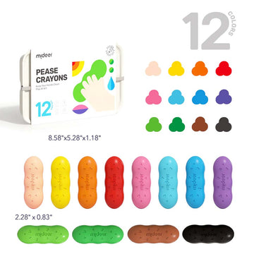 Mideer Washable Beeswax Pease Crayons - 12 Colors