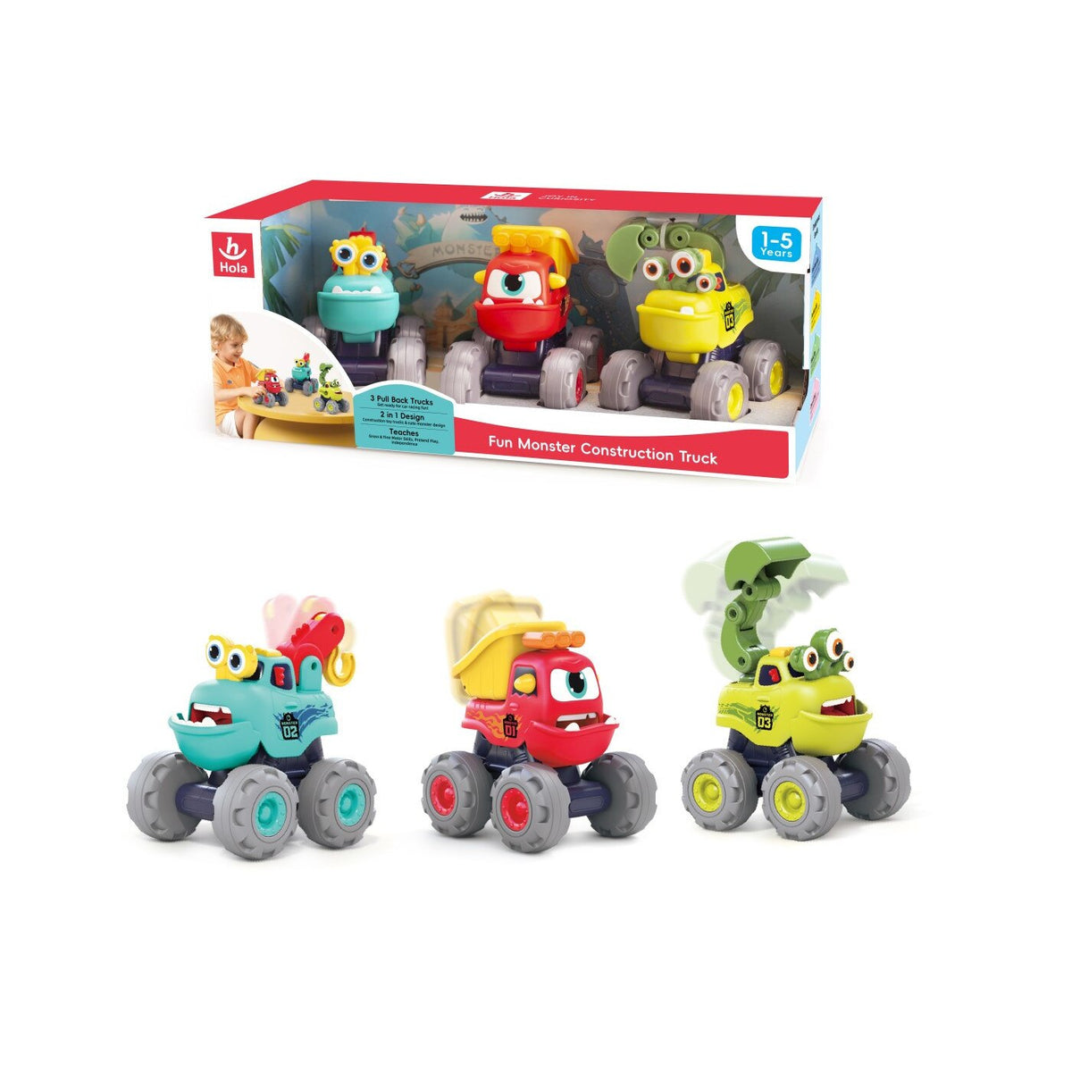 Hola Fun Monster Construction Truck Set - Kids Toy
