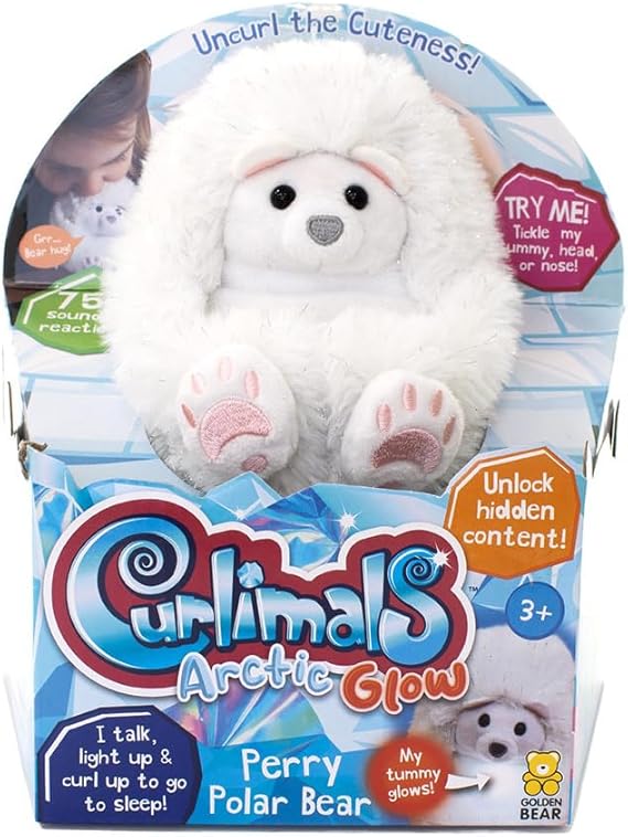 Curlimals Arctic Glow Perry the Polar Bear - Glowing Curling Plush