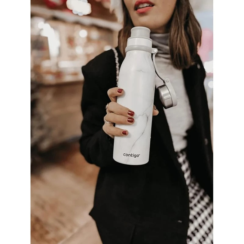 Contigo Autoseal Matterhorne Couture Vacuum Insulated Stainless Steel Bottle 590 ML, White Marble