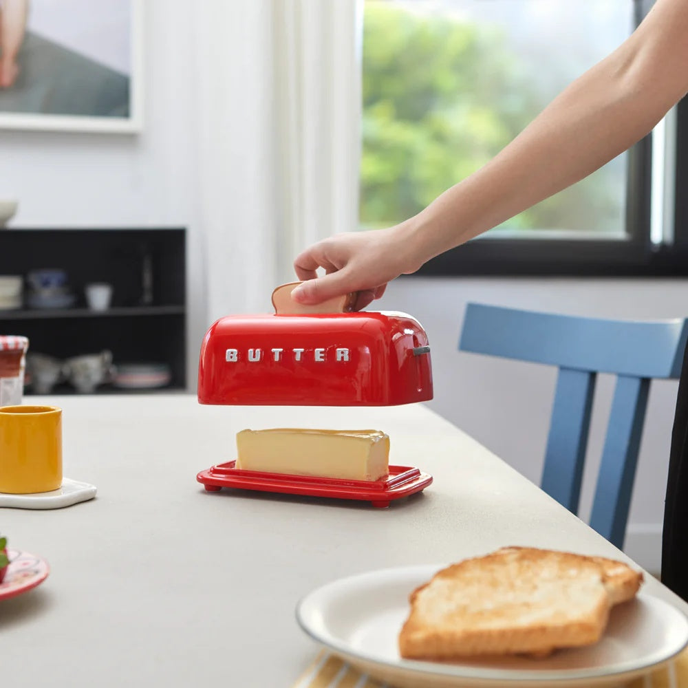 Balvi - Butter Tray,Toasty,Red,With Lid,Ceramic