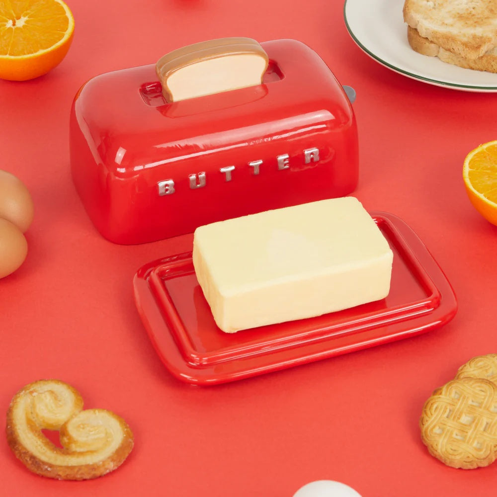 Balvi - Butter Tray,Toasty,Red,With Lid,Ceramic