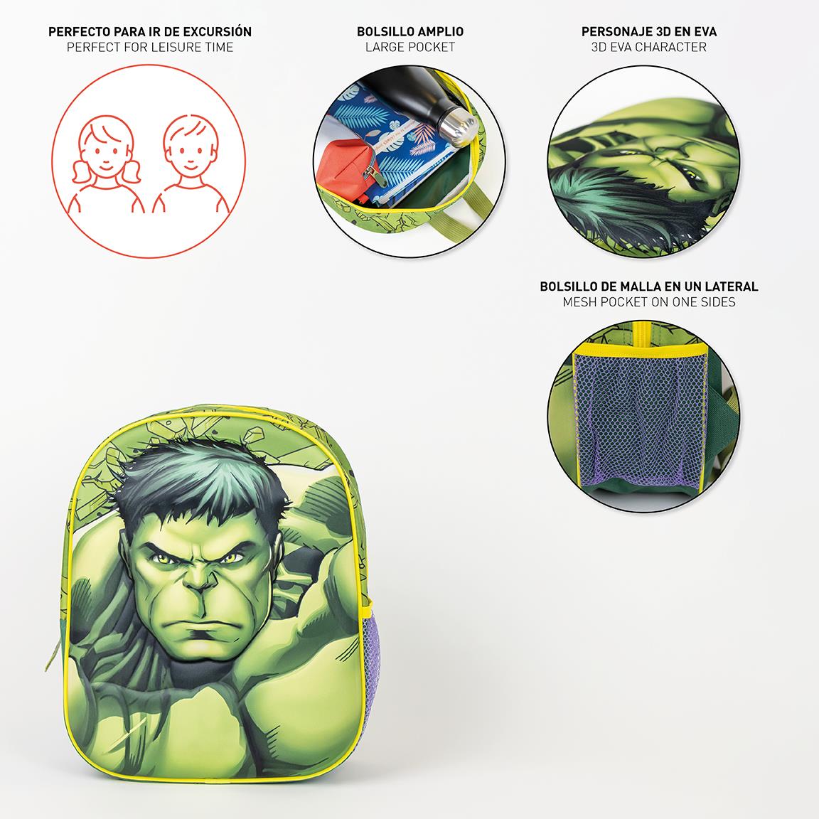 Cerda Avengers Hulk 3D Backpack for Kids – Marvel Licensed School Bag - Ages 4+