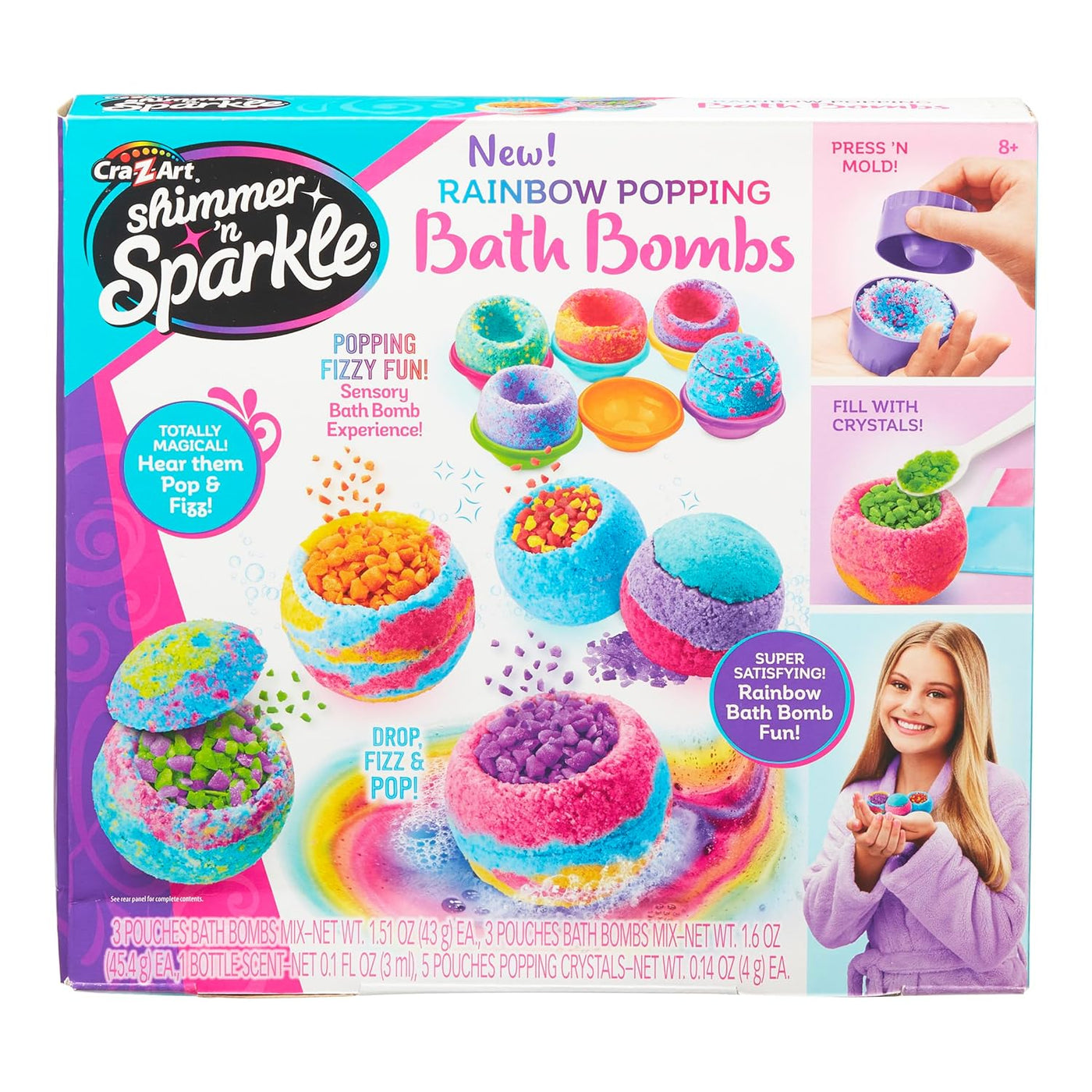 Shimmer 'n Sparkle Rainbow Popping Bath Bombs - Ages 6+