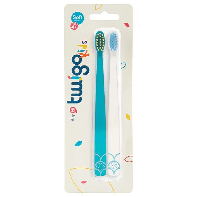 Flipper Twigo Kids Toothbrush 2-Pack - Blue and White Soft Bristle Set