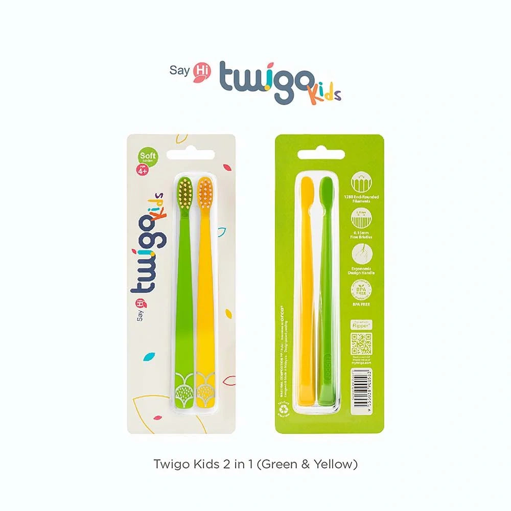 Flipper Toothbrush Twigo Kids Green & Yellow - 2 Pcs