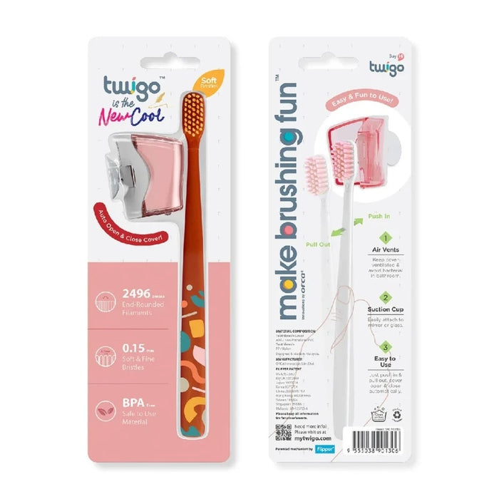 Flipper Twigo Adult Toothbrush Combo Pack - Flora Pink Travel Set