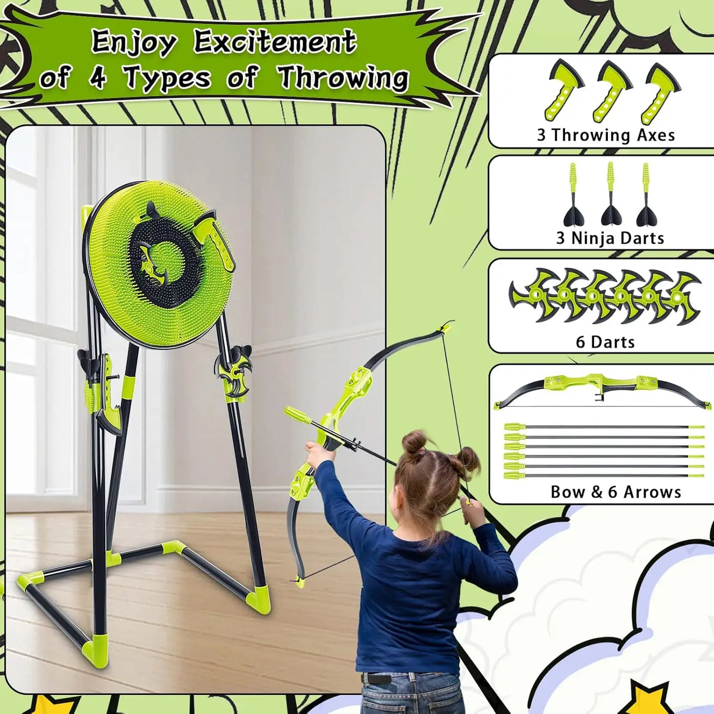 Aojie Sport 4-in-1 Axe Throwing Game Set with Bow and Arrows