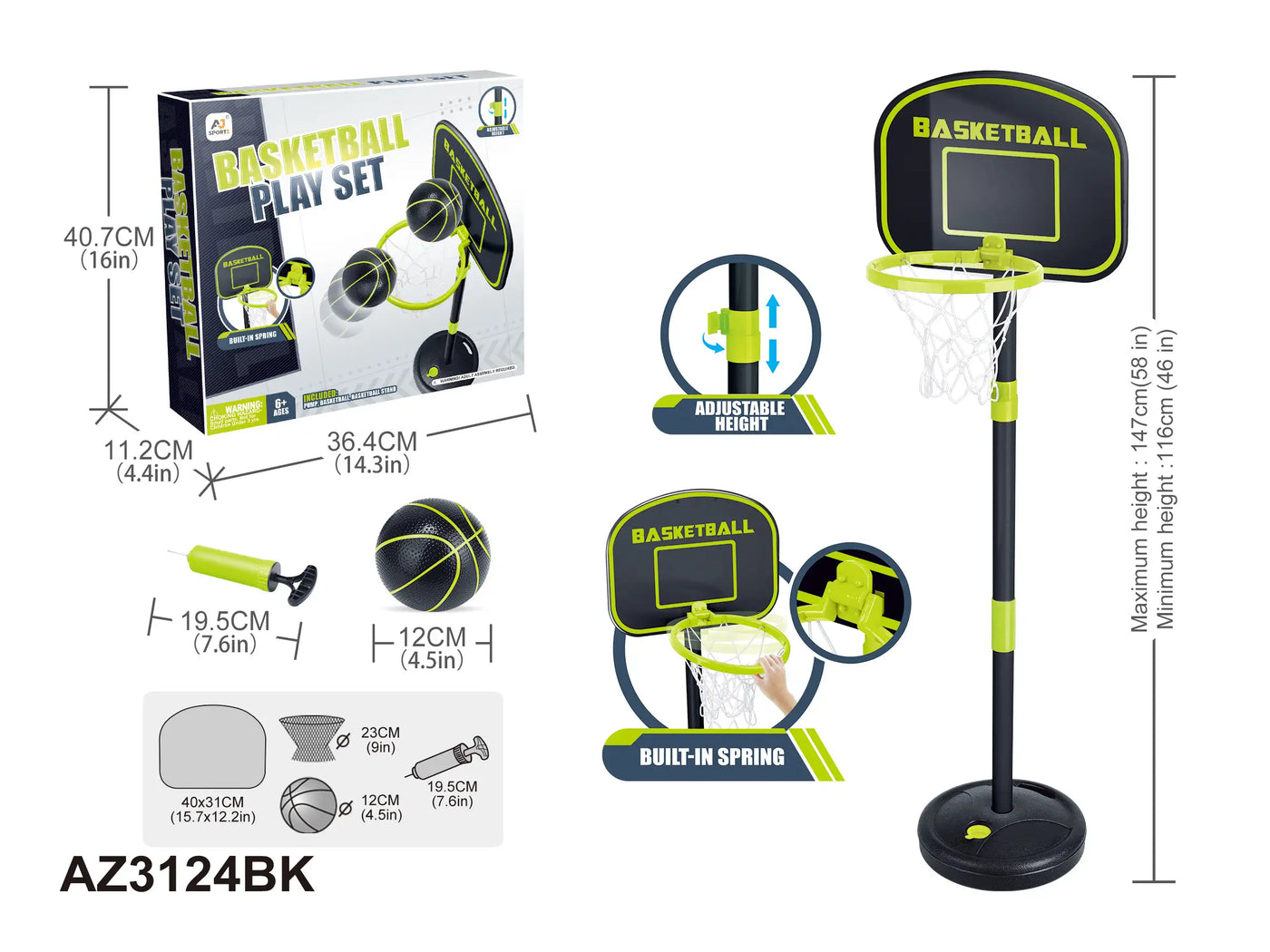 Aojie Sport Basketball Set With 4.5" Ball