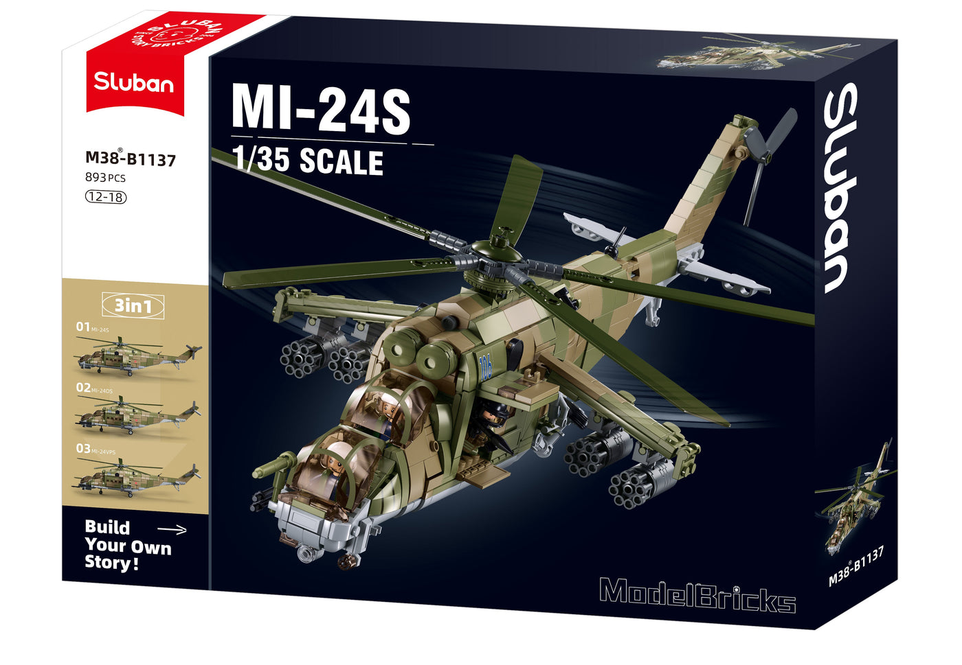 Sluban Model Bricks Mi-24S Gunship 3-in-1 1/35 (893 Pieces)