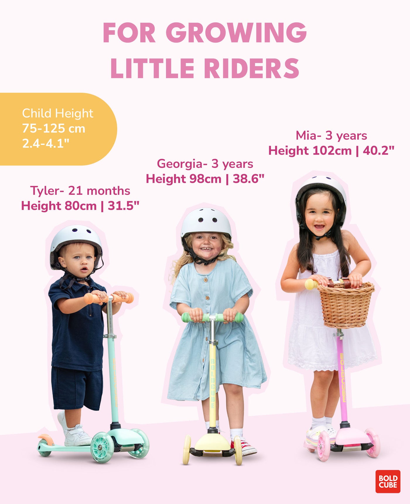 Bold Cube Three Wheel Scooter - Pink