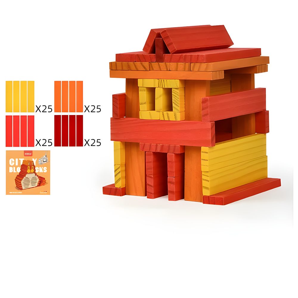 Mideer Cityblocks Archimedes Wooden Blocks - Warm Colour Palette