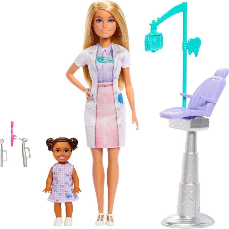 Barbie Dentist Doll with Kid, Chair & Dental Accessories