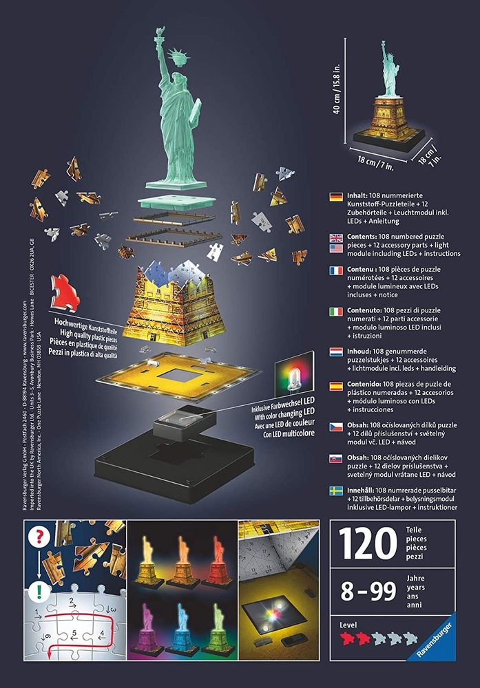 Ravensburger Statue of Liberty Night Edition 3D Puzzle 108 Pieces
