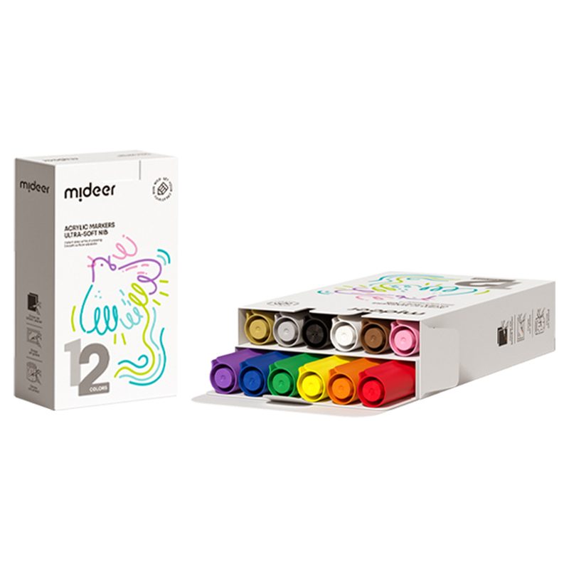 MiDeer Acrylic Markers, Ultra-Soft Nib (12 Colours)
