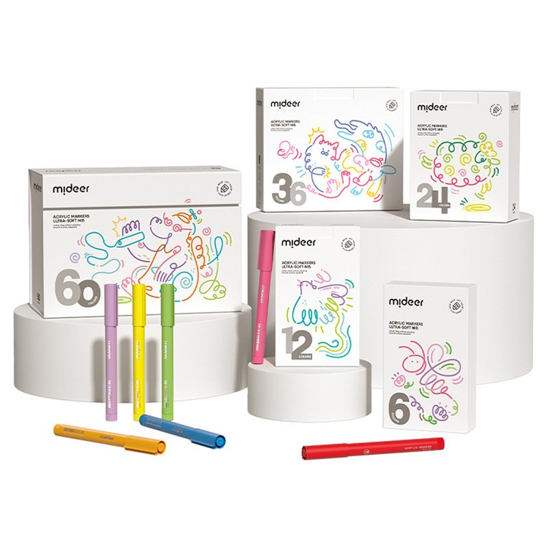 MiDeer Acrylic Markers, Ultra-Soft Nib (12 Colours)