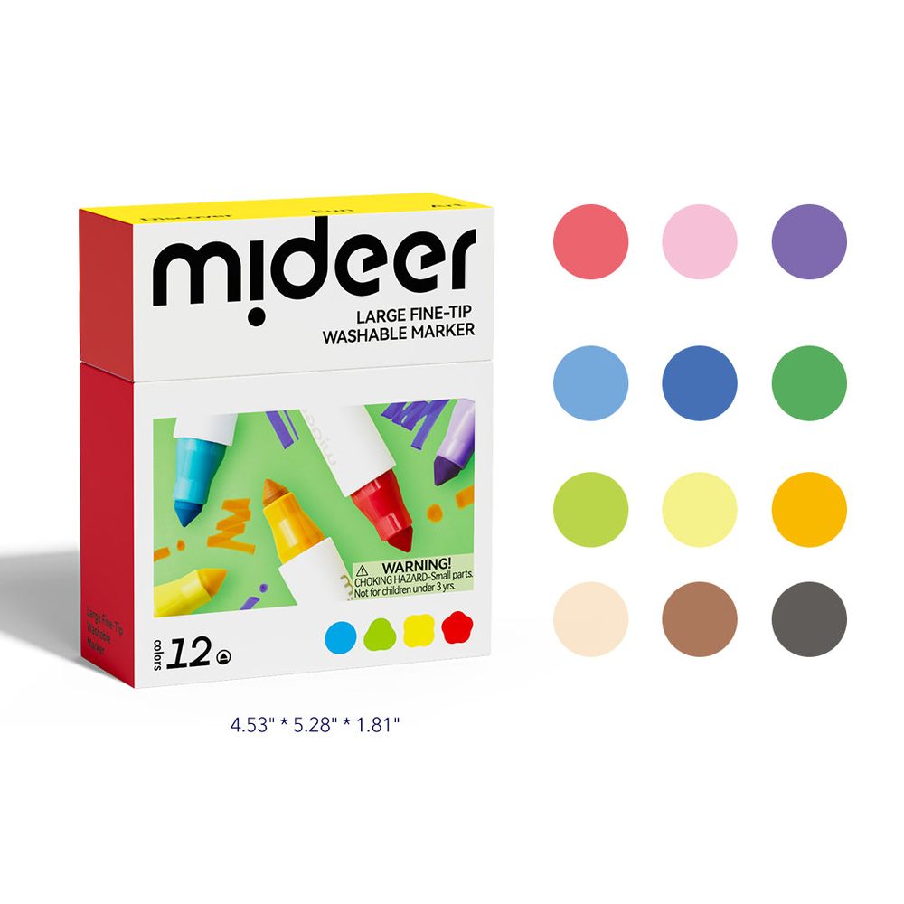 Mideer Washable Markers, Fine Tip (12 Colours)