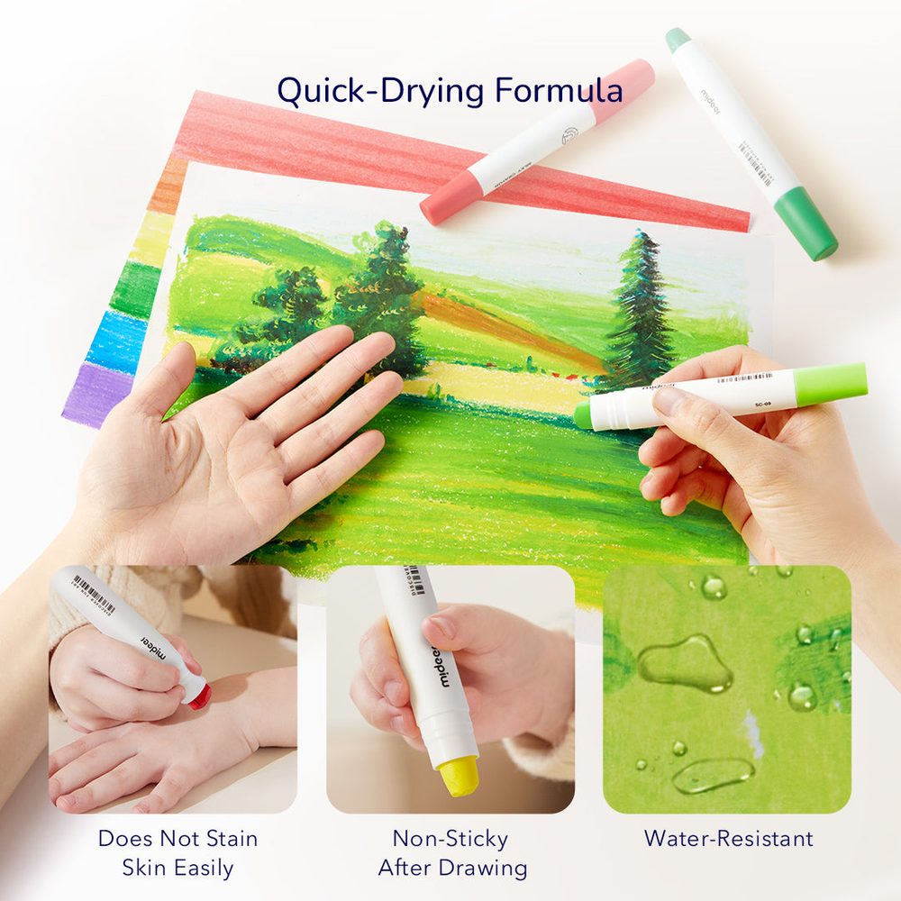 Mideer Silky Quick Dry Crayons - 12 Colours - Age 3+
