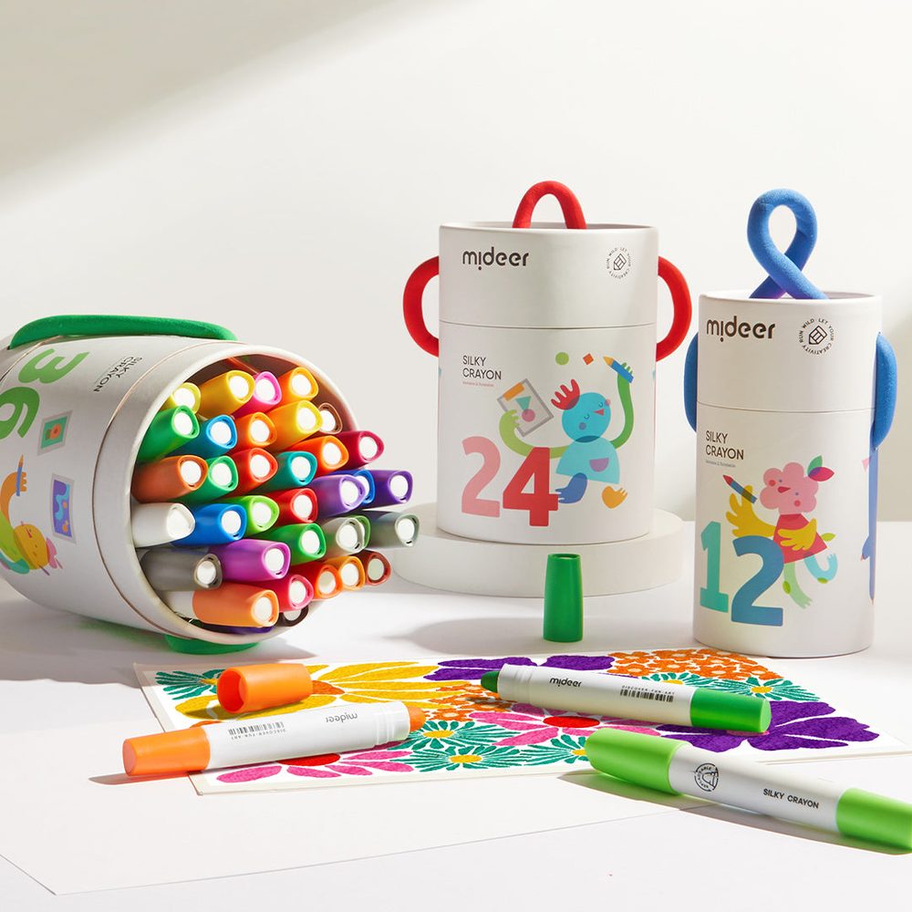 Mideer Silky Quick Dry Crayons - 12 Colours - Age 3+