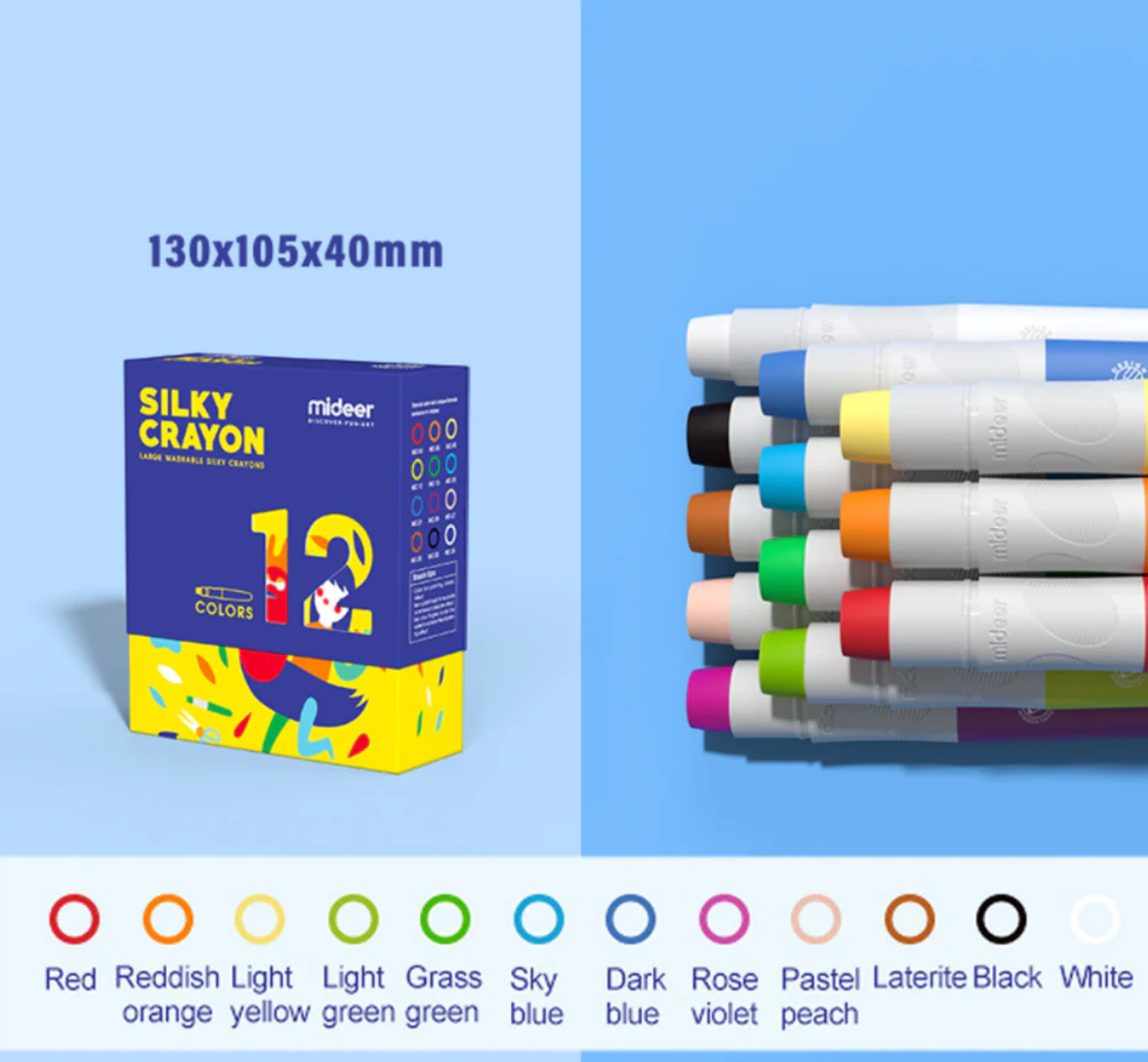 Mideer Washable Silky Crayon - 12 Colours - Age 3+